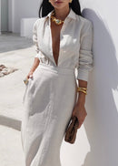Women's Linen Shirt And Maxi Skirt Set – Elegant Summer Outfit