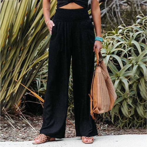 Women's High-Waisted Linen Wide-Leg Pants – Breathable Casual Summer Trousers