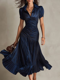 Adriana Retro Striped Satin Midi Dress: Flattering Style for Evening Events