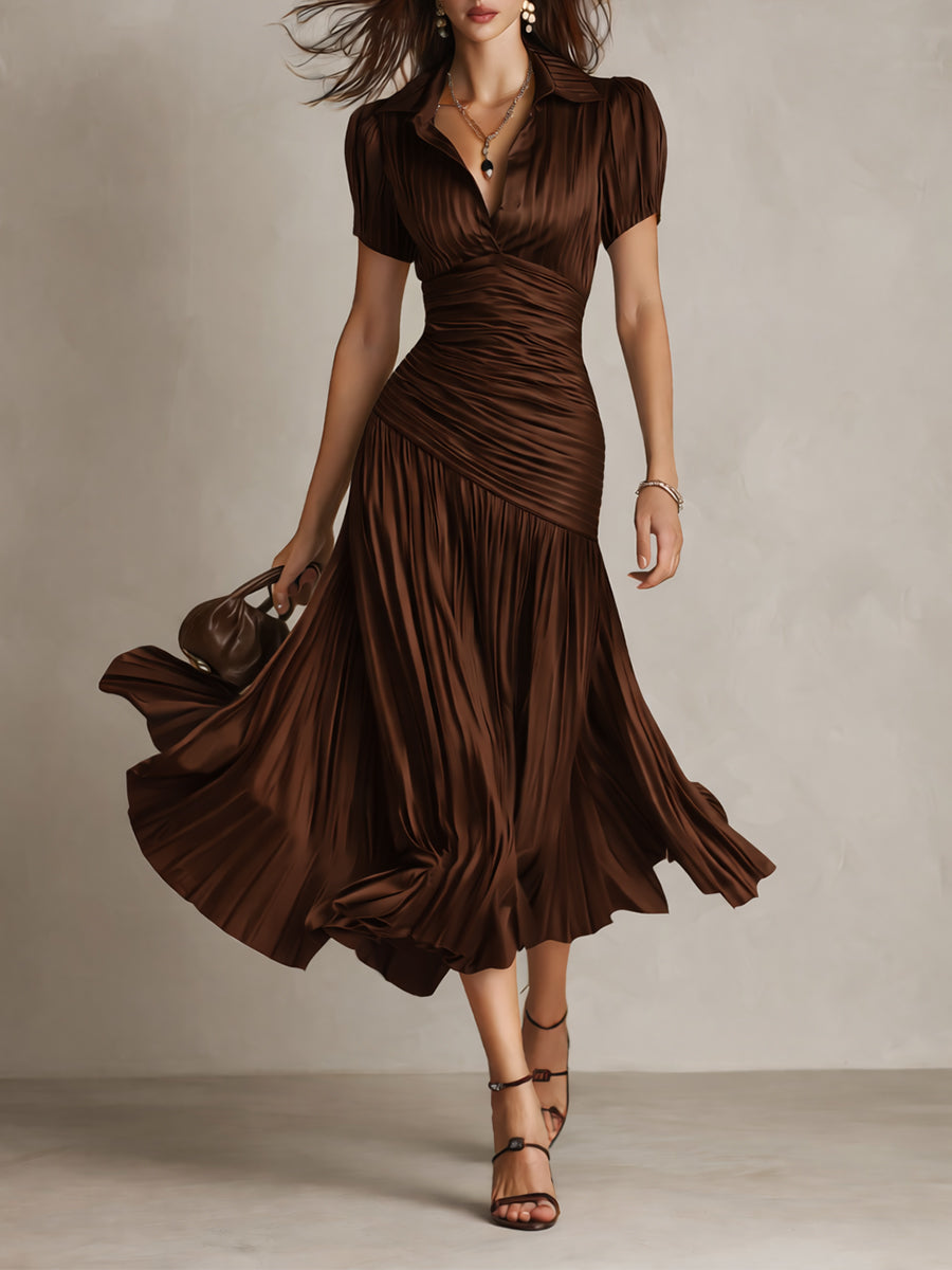 Adriana Retro Striped Satin Midi Dress: Flattering Style for Evening Events 3