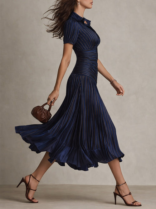 Adriana Retro Striped Satin Midi Dress: Flattering Style for Evening Events 5