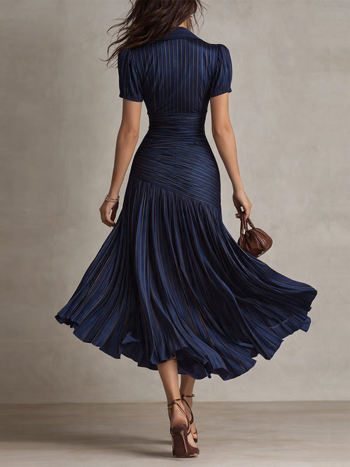 Adriana Retro Striped Satin Midi Dress: Flattering Style for Evening Events 6