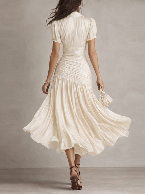 Adriana Retro Striped Satin Midi Dress: Flattering Style for Evening Events 7