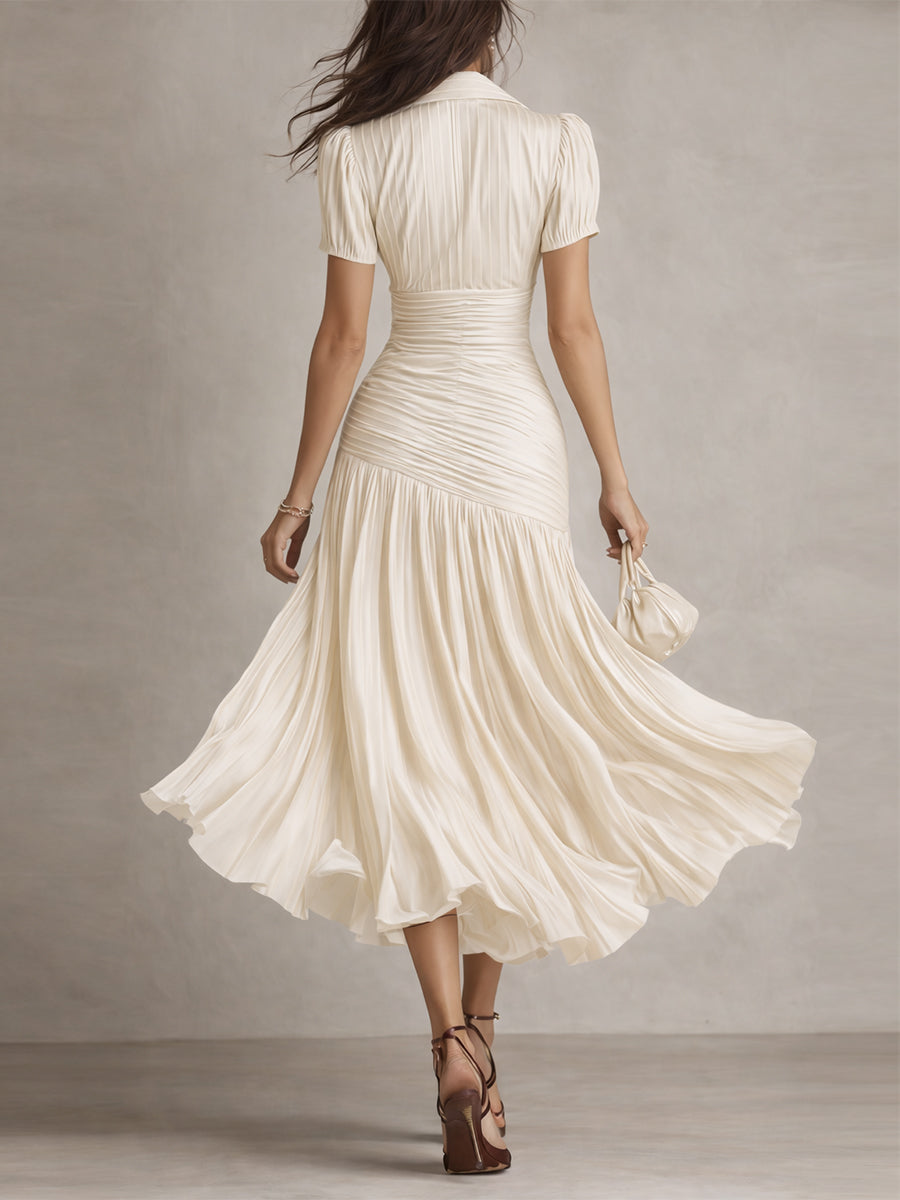 Adriana Retro Striped Satin Midi Dress: Flattering Style for Evening Events 7