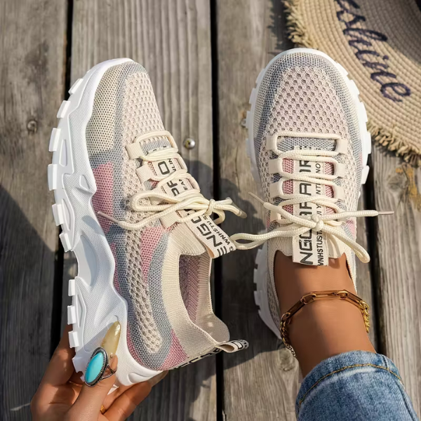 Women's Breathable Mesh Lace-Up Sneakers – Lightweight Walking Comfort Shoes