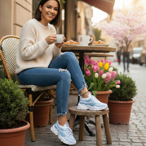 Women's Breathable Mesh Lace-Up Sneakers – Lightweight Walking Comfort Shoes