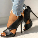 Women's Open Toe Stiletto Faux Leather Heels – Sophisticated High Shoes