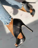 Women's Open Toe Stiletto Faux Leather Heels – Sophisticated High Shoes