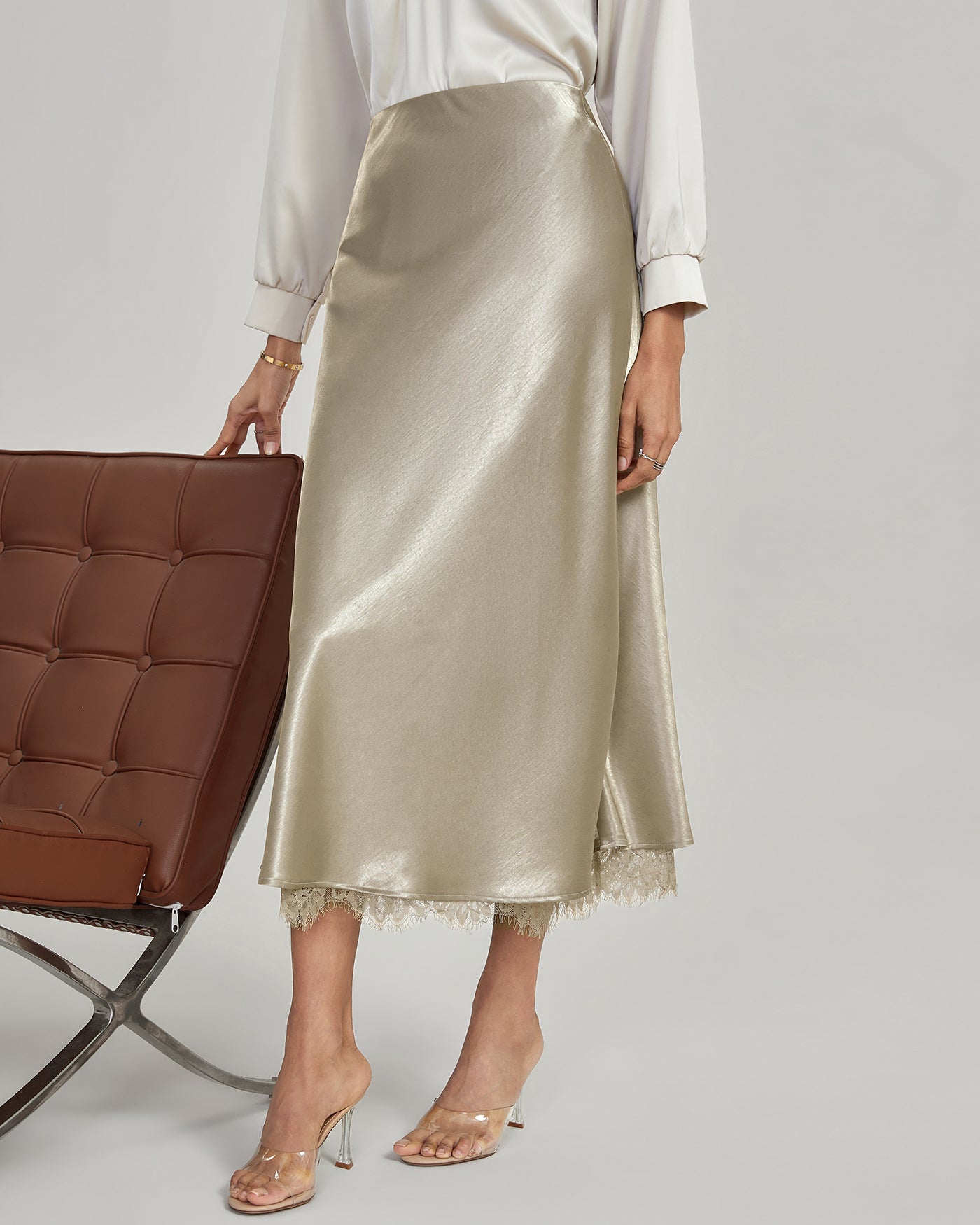 Women's Long Silk Skirt – Flattering A-Line Flow with Elastic Waist