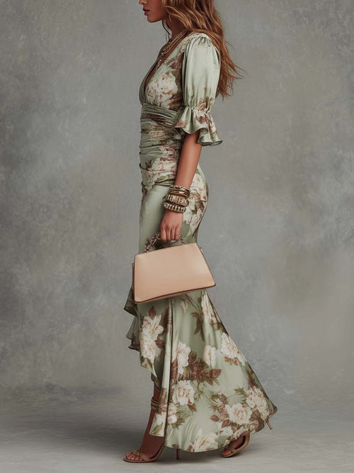 Asymmetric V-Neck Green Satin Dress: Effortless Elegance for Any Occasion 1