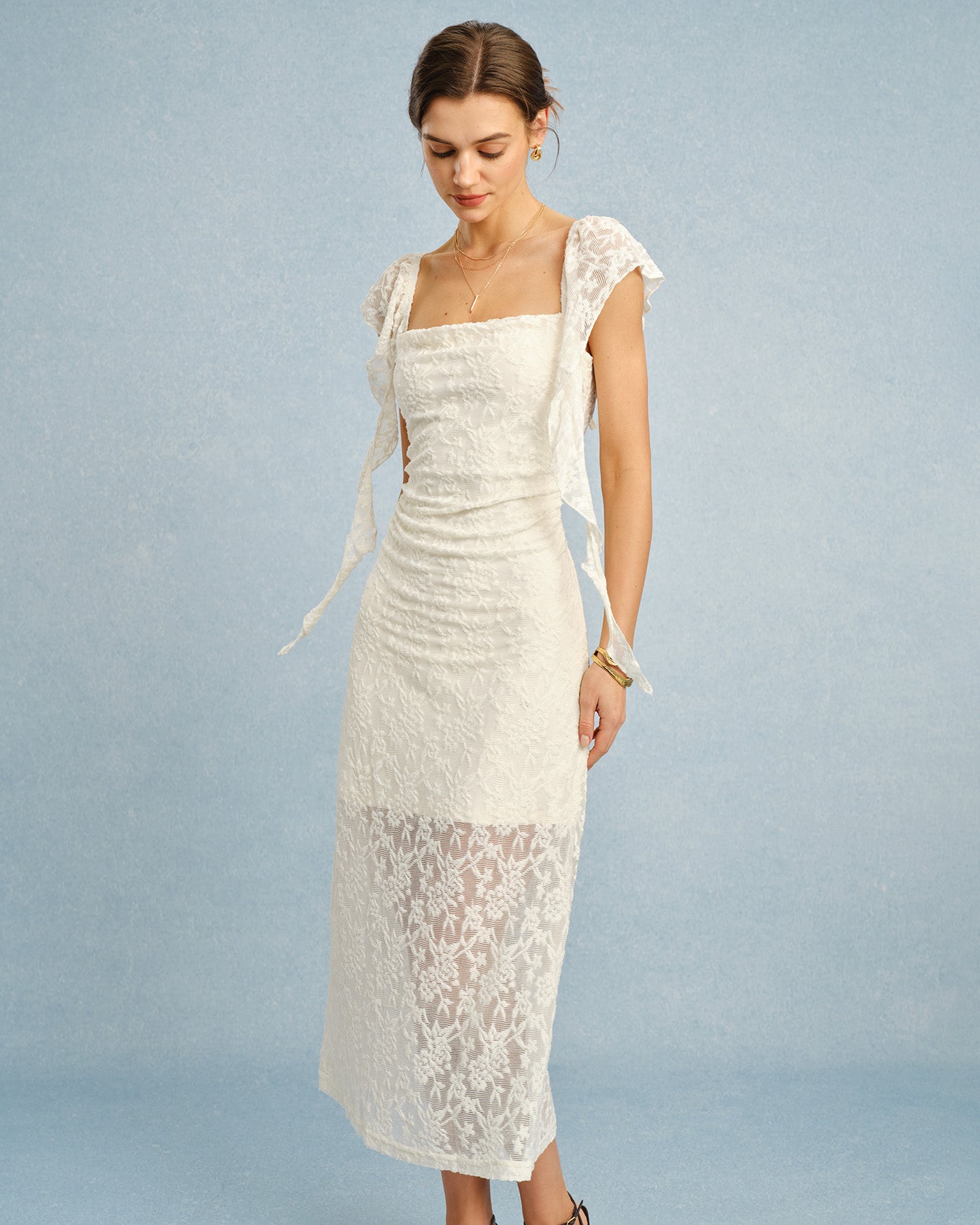 Women's Sleeveless Midi Lace Dress – Ruffle Elegant Summer Party Dress