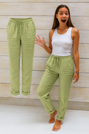Women's High-Waist Linen Summer Pants – Lightweight Casual Wide-Leg Trousers