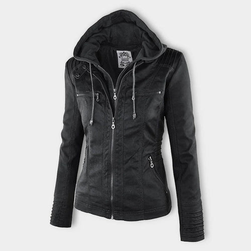 Womens Weatherproof Leather Jacket With Hood – Waterproof Stylish Coat