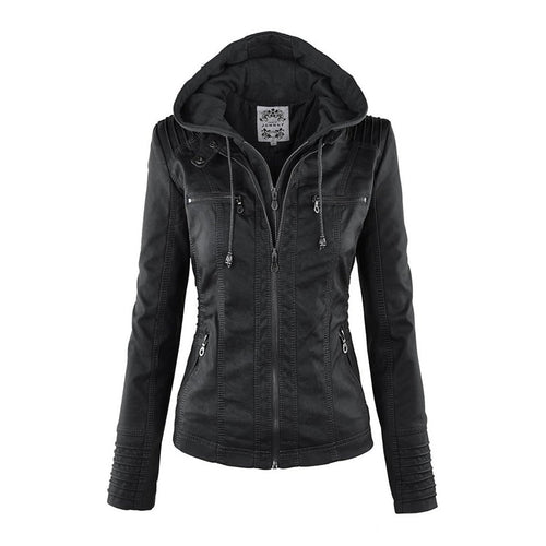 Womens Weatherproof Leather Jacket With Hood – Waterproof Stylish Coat