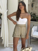 Boho-Style Women's Shorts with Floral Embroidery – Breathable Linen High Waist Summer Shorts 0