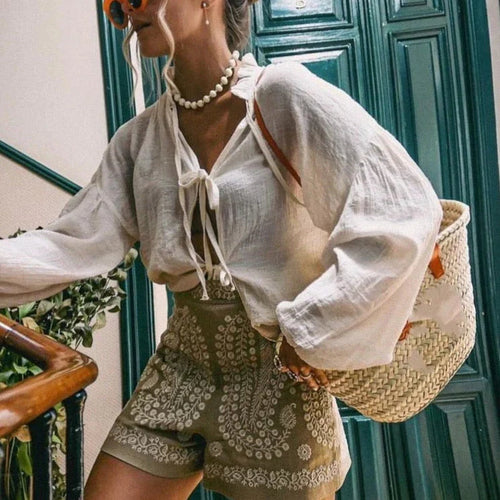 Boho-Style Women's Shorts with Floral Embroidery – Breathable Linen High Waist Summer Shorts 4