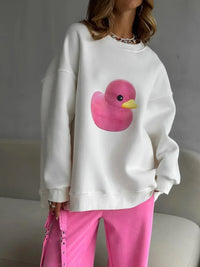 Women's Casual Oversized Yellow Duck Print Hoodie