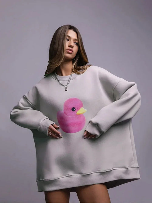 Women's Casual Oversized Yellow Duck Print Hoodie