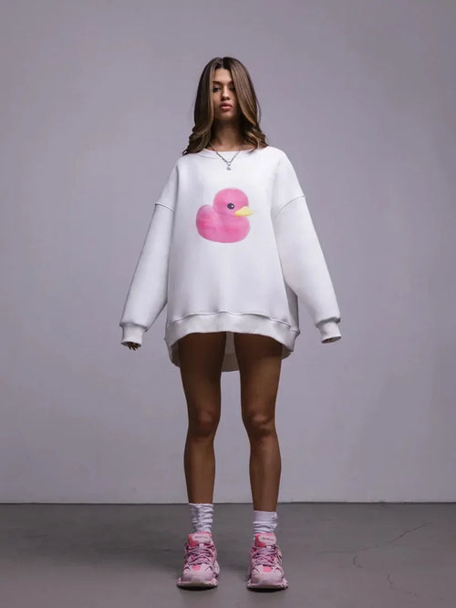 Women's Casual Oversized Yellow Duck Print Hoodie