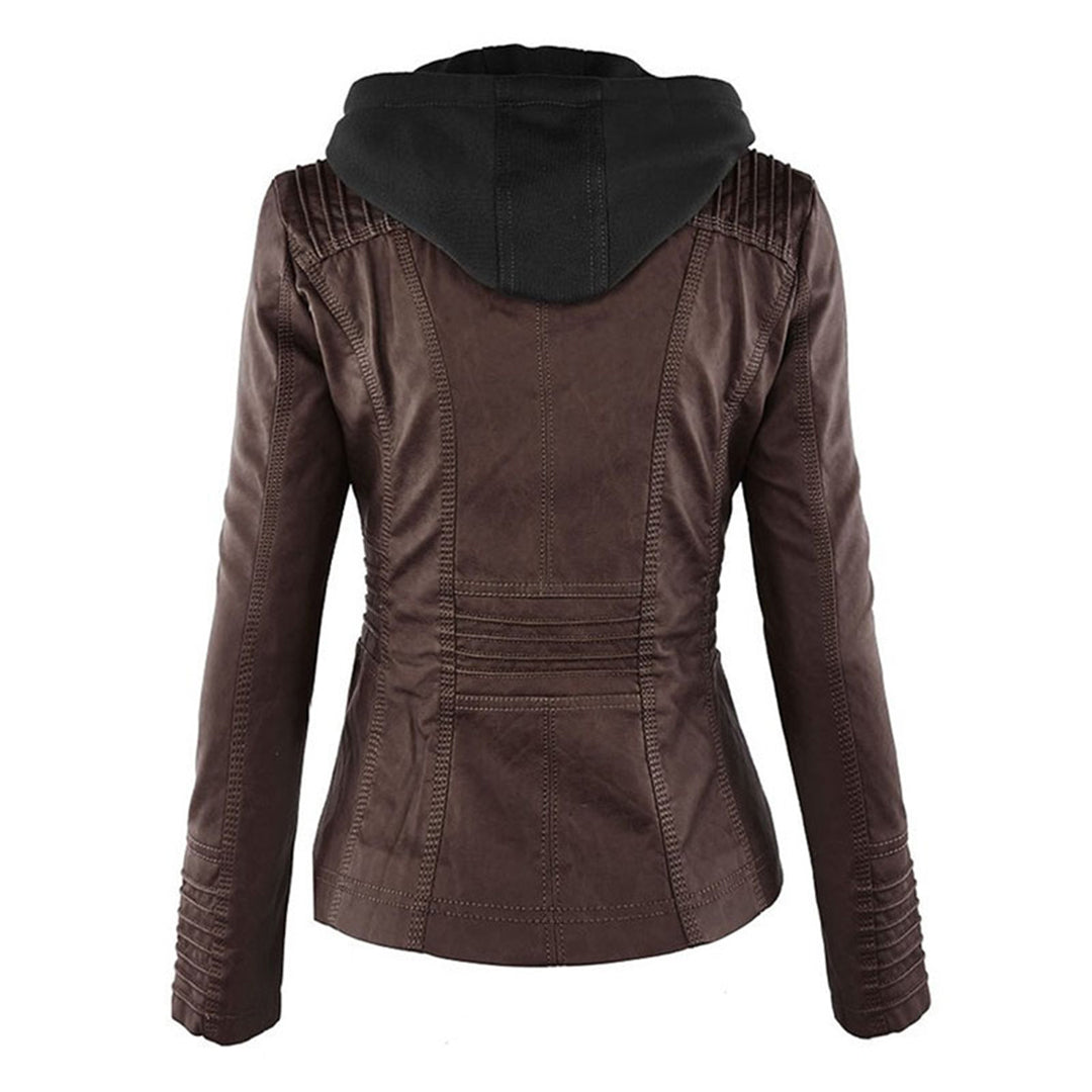 Womens Weatherproof Leather Jacket With Hood – Waterproof Stylish Coat