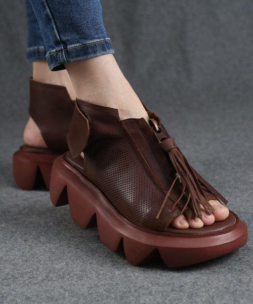 Brown zippered Flat Sandals Platform Walking Sandals