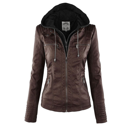 Womens Weatherproof Leather Jacket With Hood – Waterproof Stylish Coat