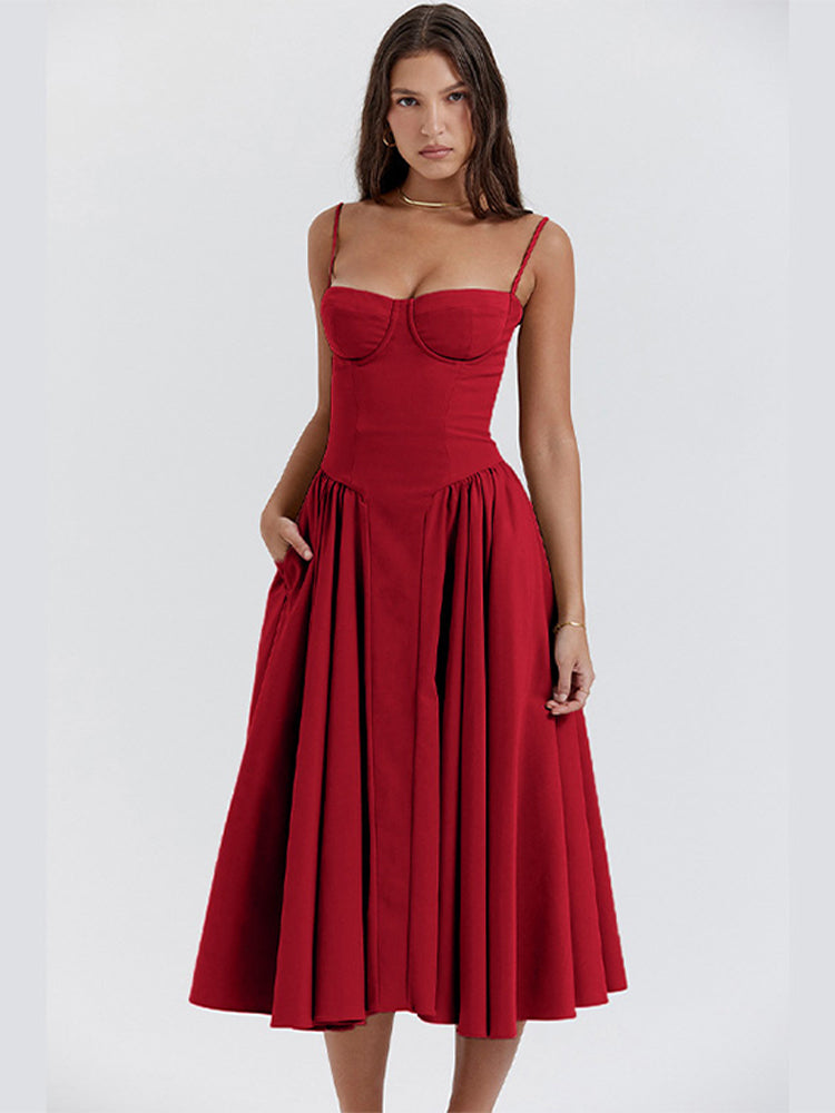 Chic Midi Dress with Sweetheart Neckline: Effortless Style for Any Occasion
