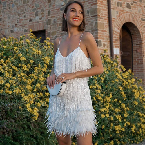 Chic White Spaghetti Strap Mini Dress: Dazzling Style for Parties 0
