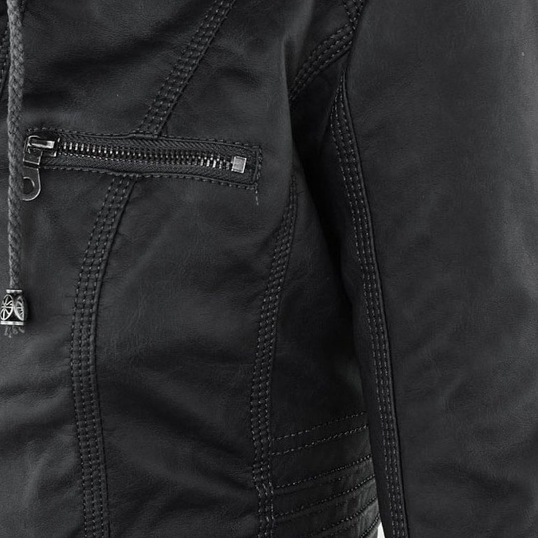 Womens Weatherproof Leather Jacket With Hood – Waterproof Stylish Coat