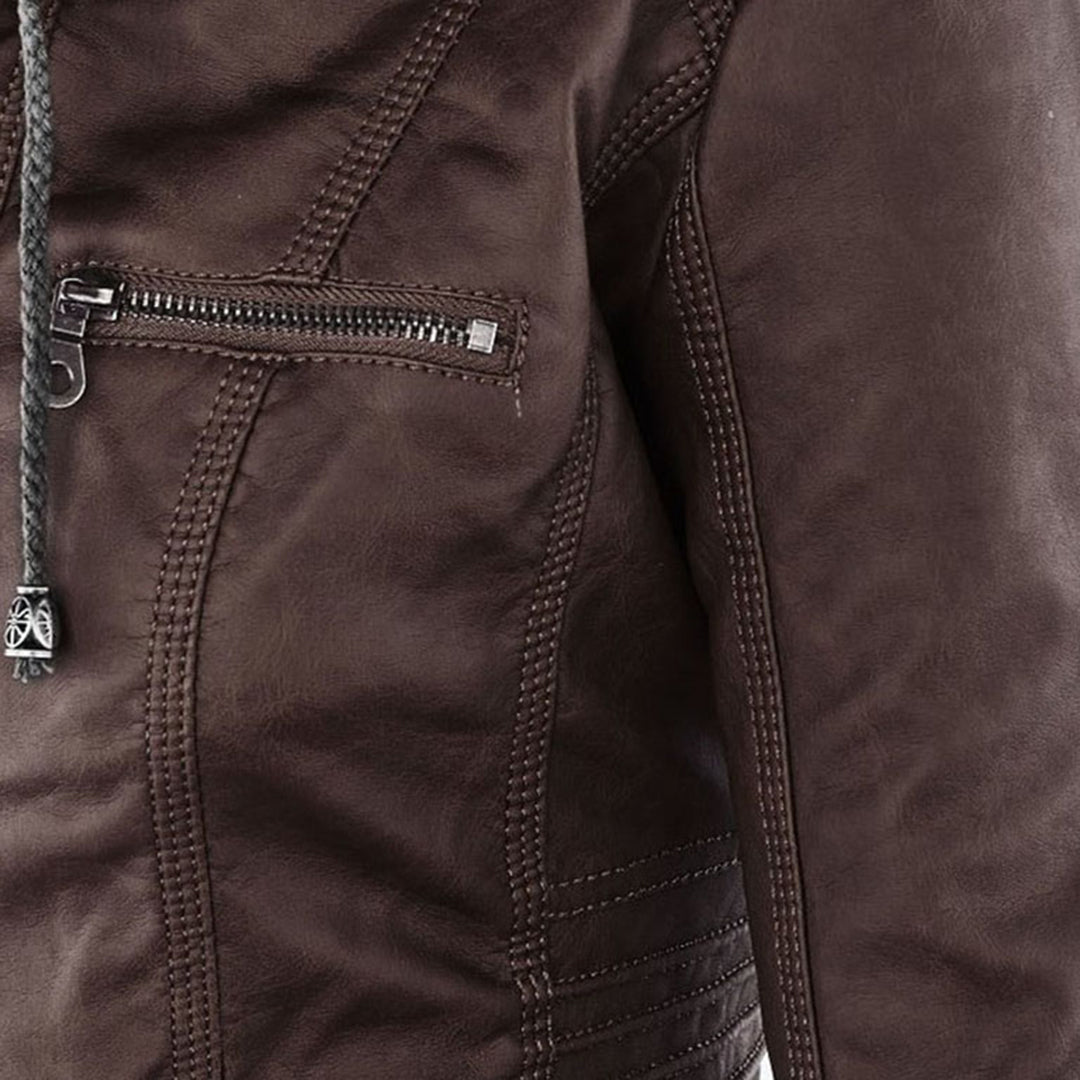 Womens Weatherproof Leather Jacket With Hood – Waterproof Stylish Coat