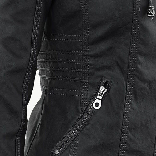 Womens Weatherproof Leather Jacket With Hood – Waterproof Stylish Coat