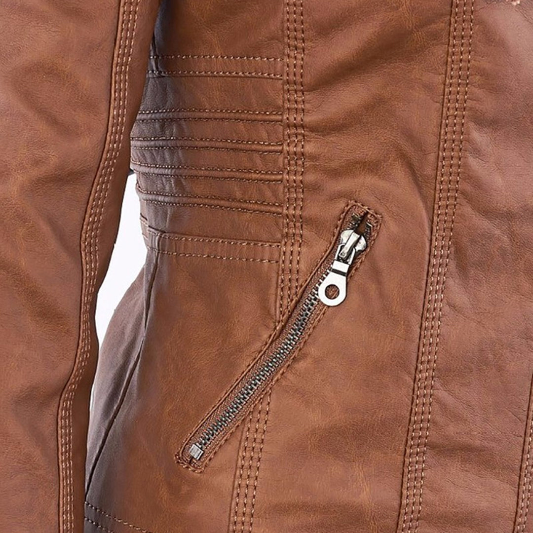 Womens Weatherproof Leather Jacket With Hood – Waterproof Stylish Coat