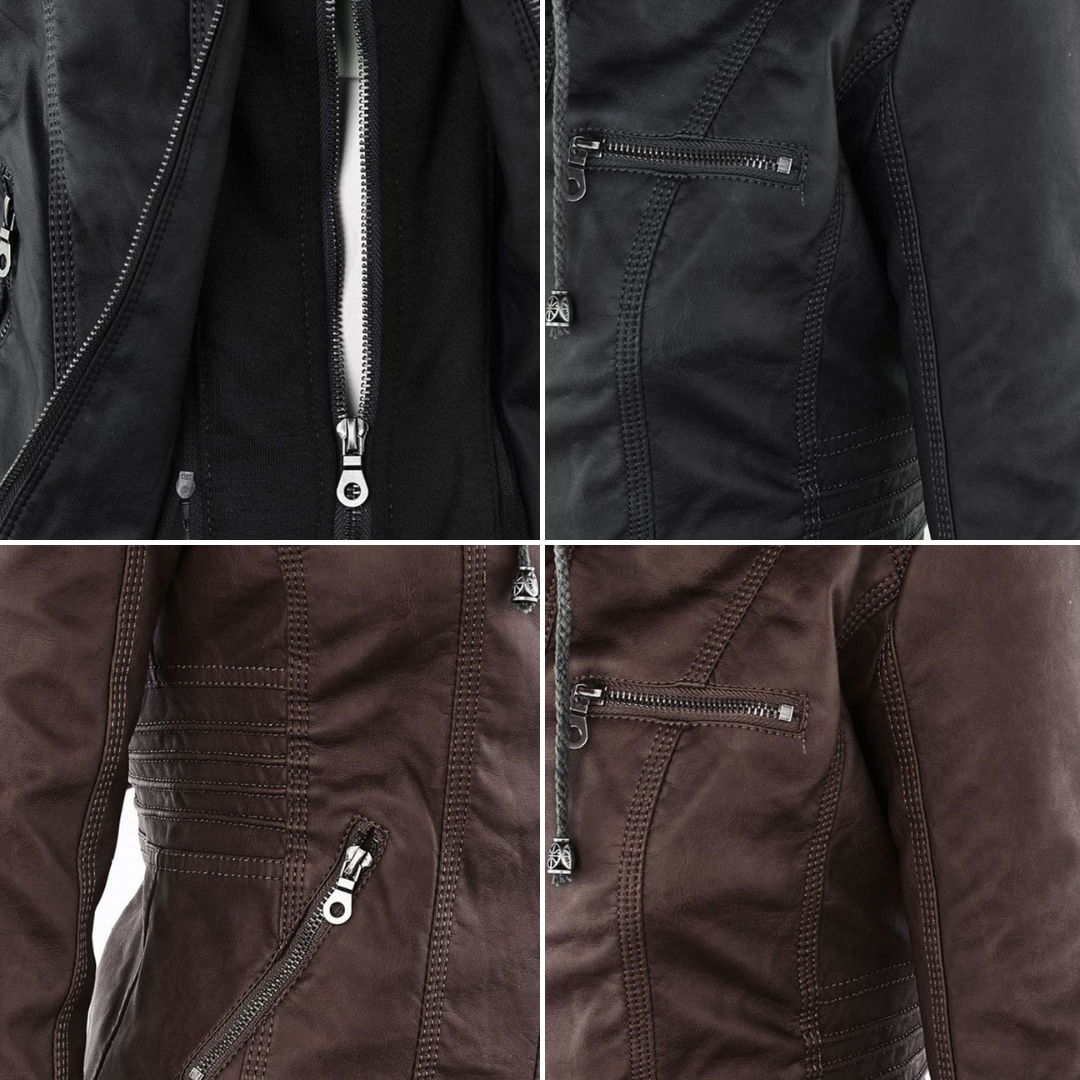 Womens Weatherproof Leather Jacket With Hood – Waterproof Stylish Coat