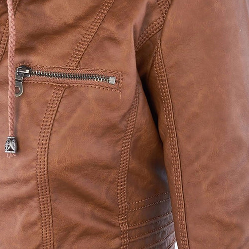 Womens Weatherproof Leather Jacket With Hood – Waterproof Stylish Coat