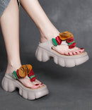 Comfortable Splicing Floral Platform Flip Flops Black Faux Leather