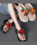 Comfortable Splicing Floral Platform Flip Flops Black Faux Leather