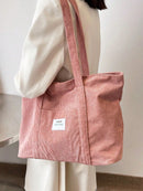Women's Wide Corduroy Tote Bag – Large Soft Everyday Shoulder Bag