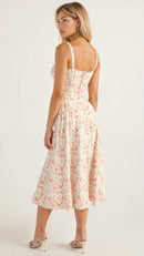 Corset Midi Dress – Tailored Waist and Flowing Skirt