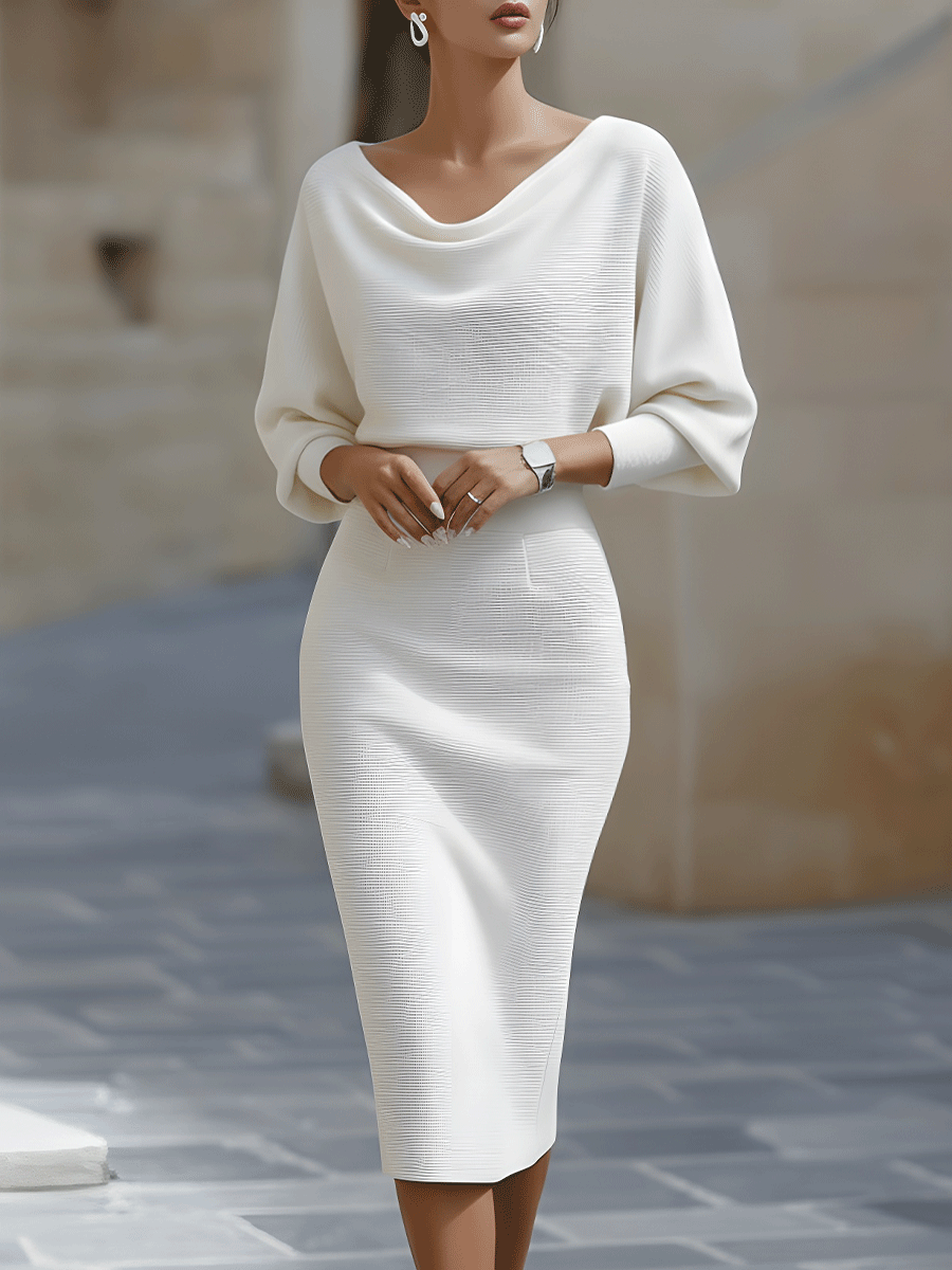 Draped Cowl-Neck Pencil Midi Dress