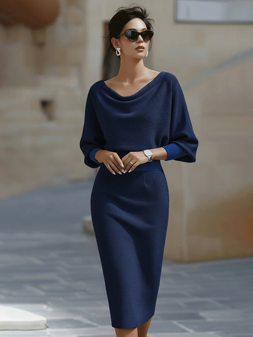 Draped Cowl-Neck Pencil Midi Dress