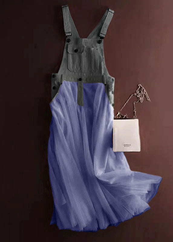 Denim Tulle Patchwork Strap Dress