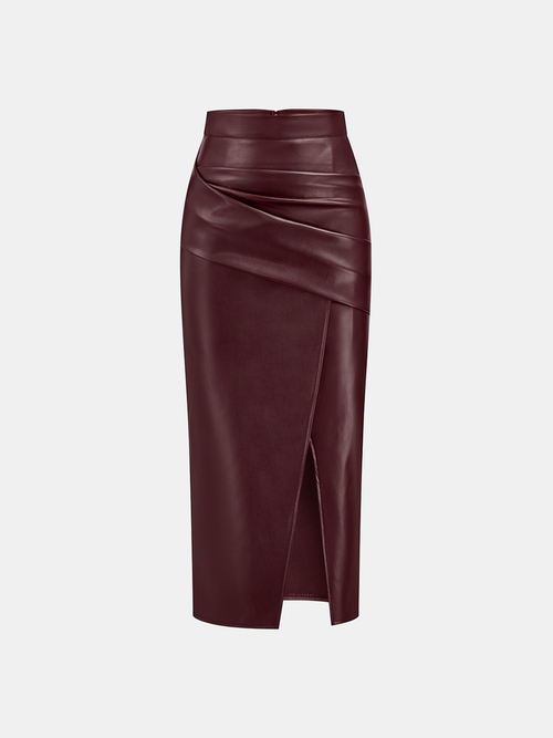Faux Leather Midi Dress with Back Slit
