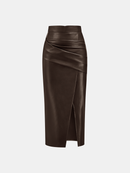 Faux Leather Midi Dress with Back Slit