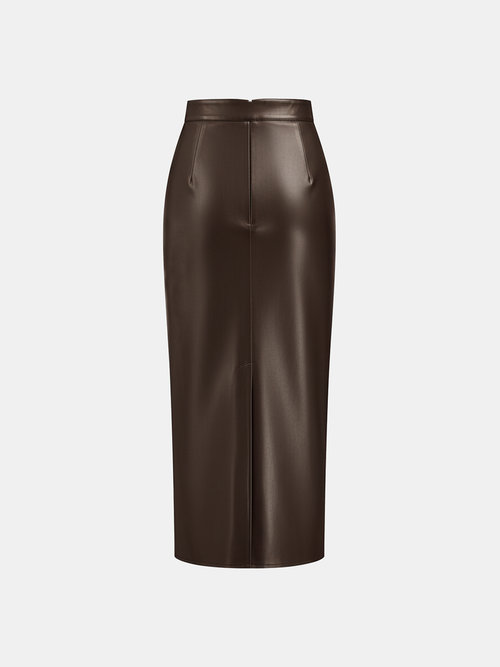 Faux Leather Midi Dress with Back Slit