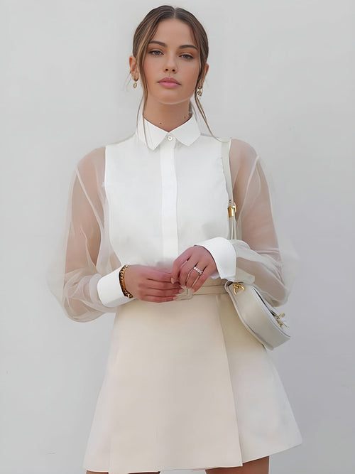 Dames Blouse Met Transparante Mouwen 0