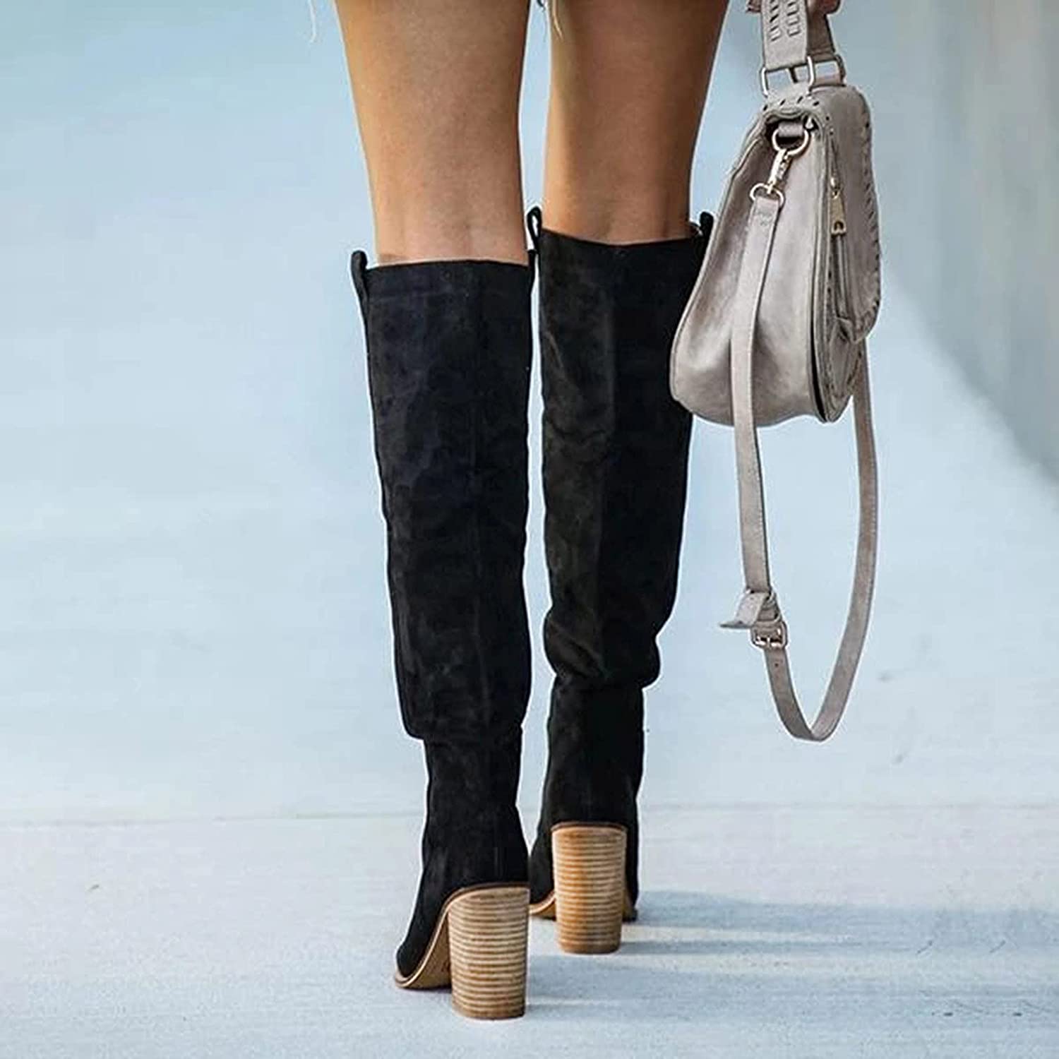 Dames Boots Gray Block Heel 7