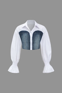 Women Cropped Blouse with Denim Corset