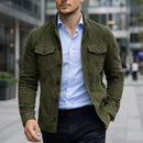 Men's Olive Green Suede Button-Up Jacket – Stylish Casual Outerwear