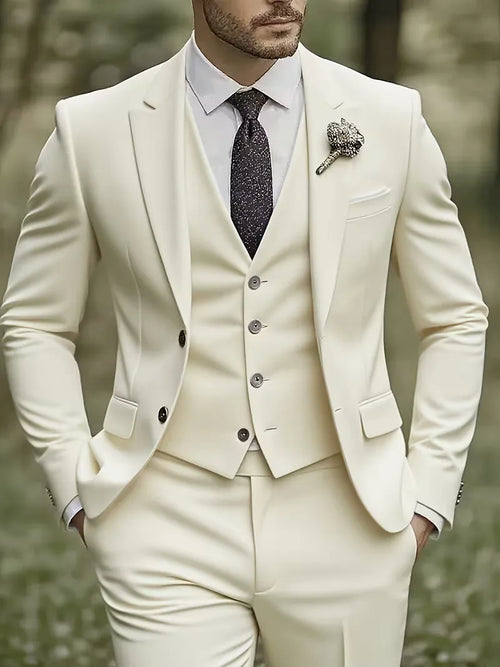 Men’s Slim Fit 3-Piece Suit – Glossy Finish Elegant Formal Style
