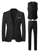Men’s Slim Fit 3-Piece Suit – Glossy Finish Elegant Formal Style
